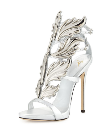 Coline Wings Leather High-Heel Sandal, Argento